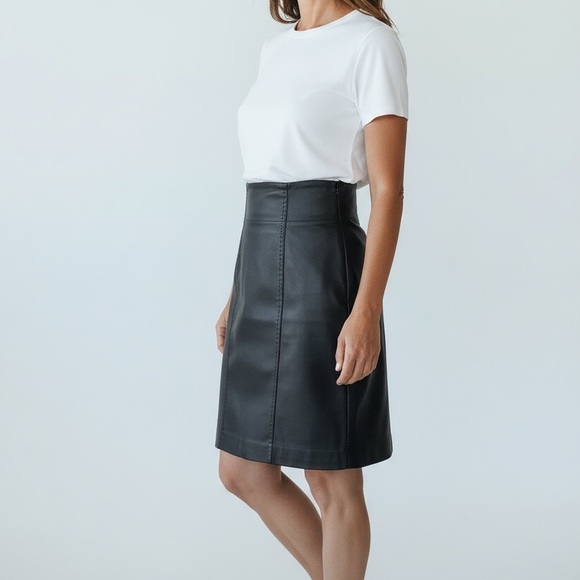 Like new. Buttery soft black LEATHER high waist skirt. Fully lined in polyester. - Picture 1 of 7